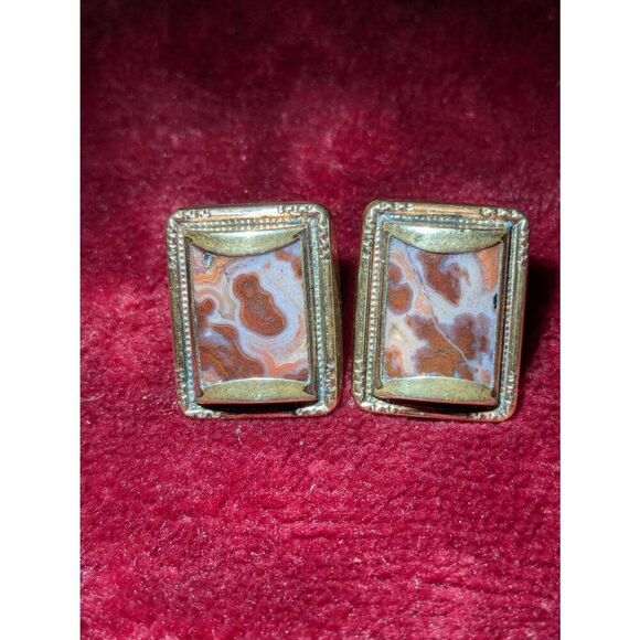 Antique ACNE GF Victorian,art deco cuff links w/ natural stone agate. - Picture 5 of 8